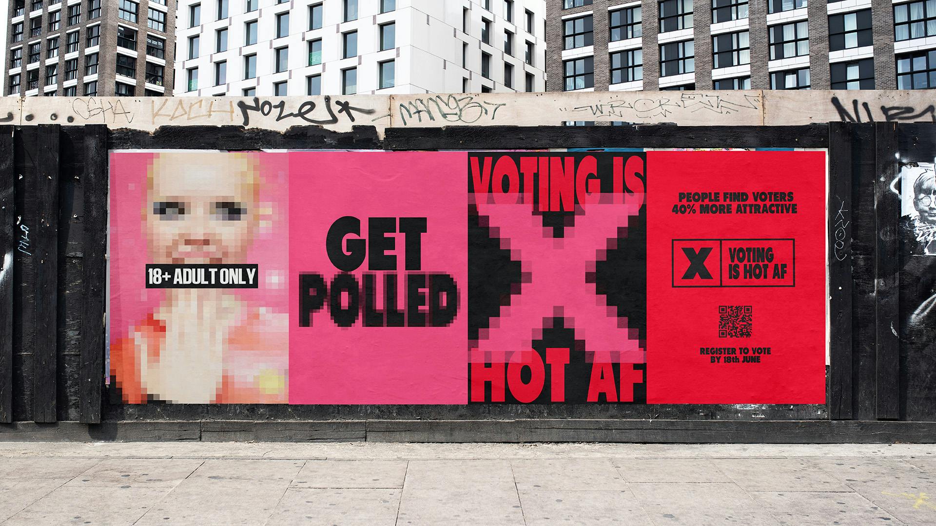 Poster designs that read 'Voting is Hot AF'
