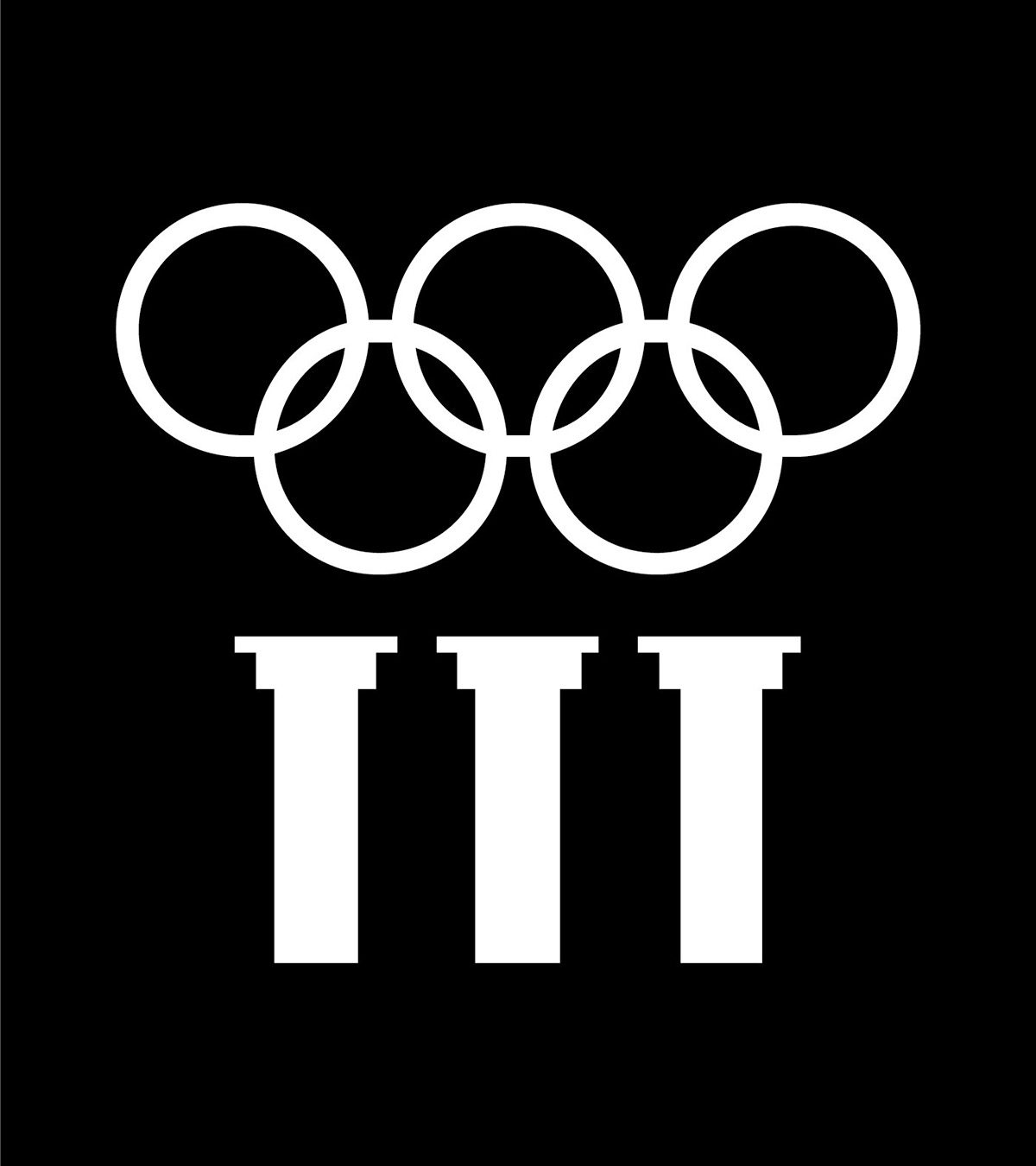 Olympic rings and Olympic Museum logo made out of three pillars resembling unlit Olympic torches