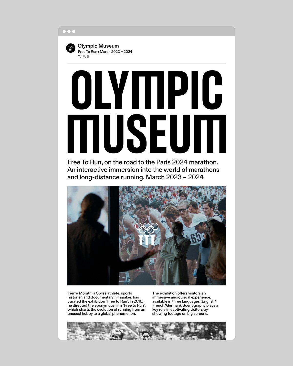 New Olympic Museum visual identity shown on a newsletter