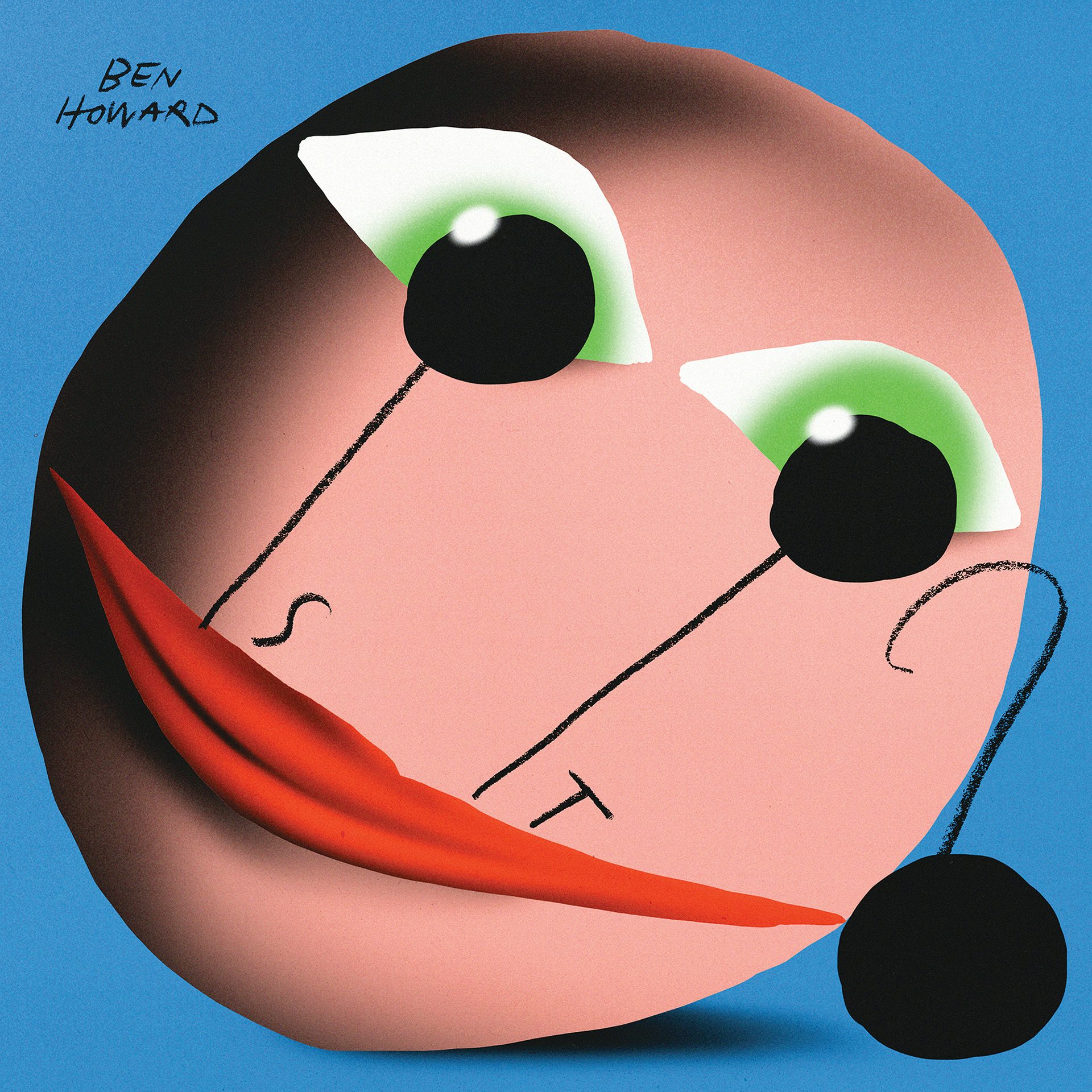 Ben Howard album cover by Bráulio Amado featuring an illustration of a large face with enlarged lips and eyes