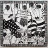 Black and white quilt depicting Black figures holding placards highlighting voting rights