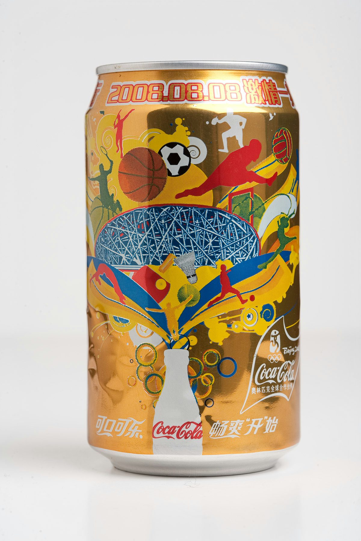 Collaged design on a Coca-Cola can created for the 2008 Olympics