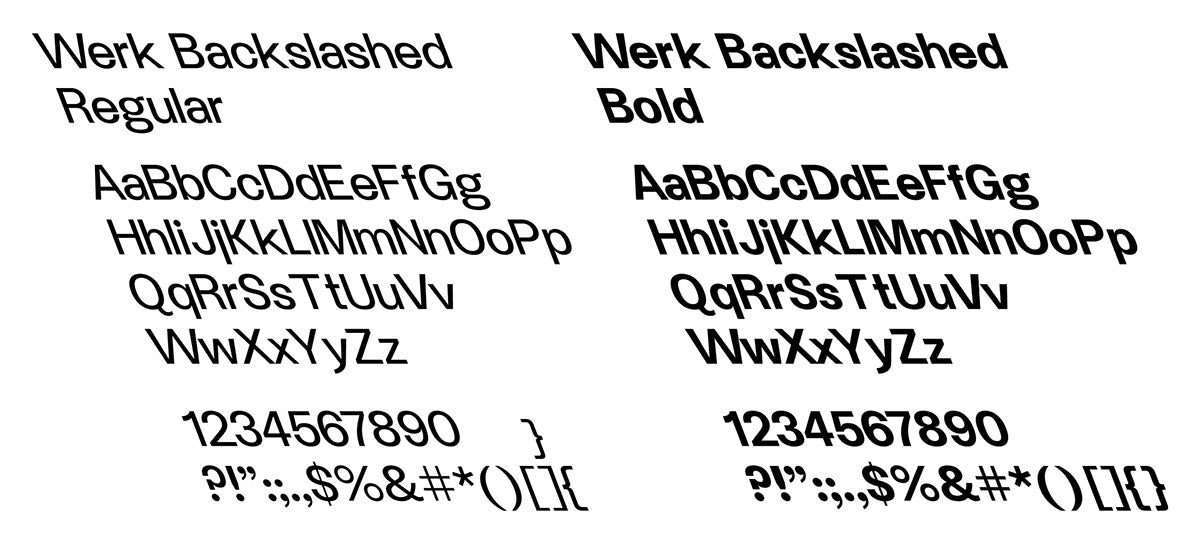 Type specimen in backwards slanting lettering