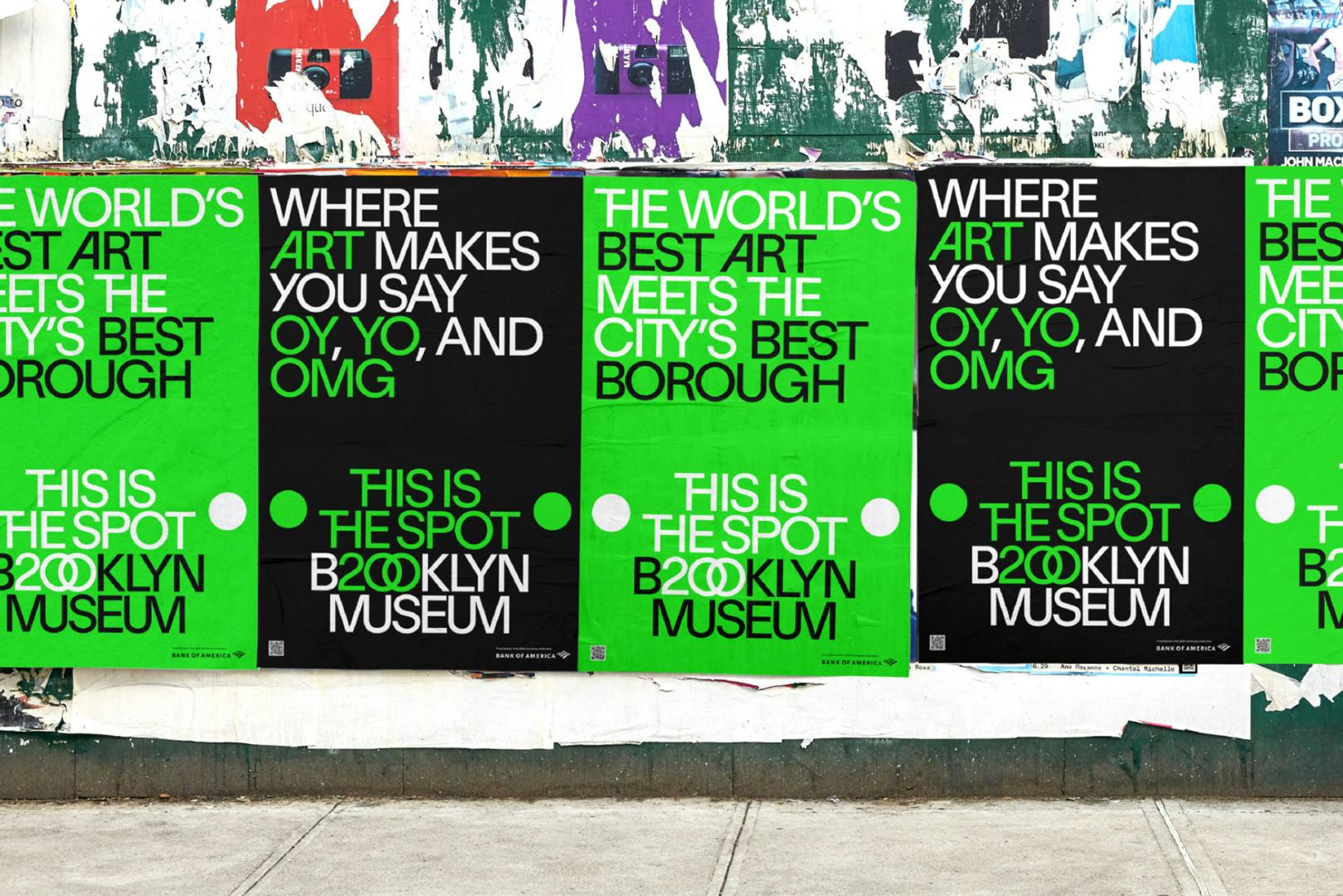 Black and bright green flyposters for Brooklyn Museum