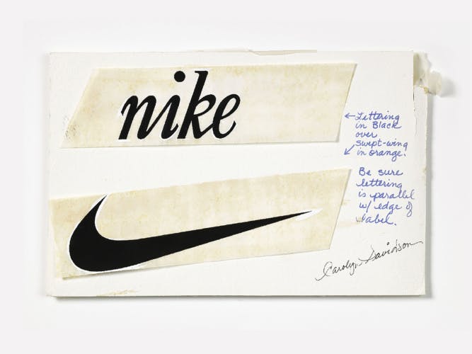 A sketch of the Nike Swoosh tick logo and a serif wordmark