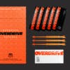 Overdrive drug test kits designed in bright orange packaging laid out flat on a dark background