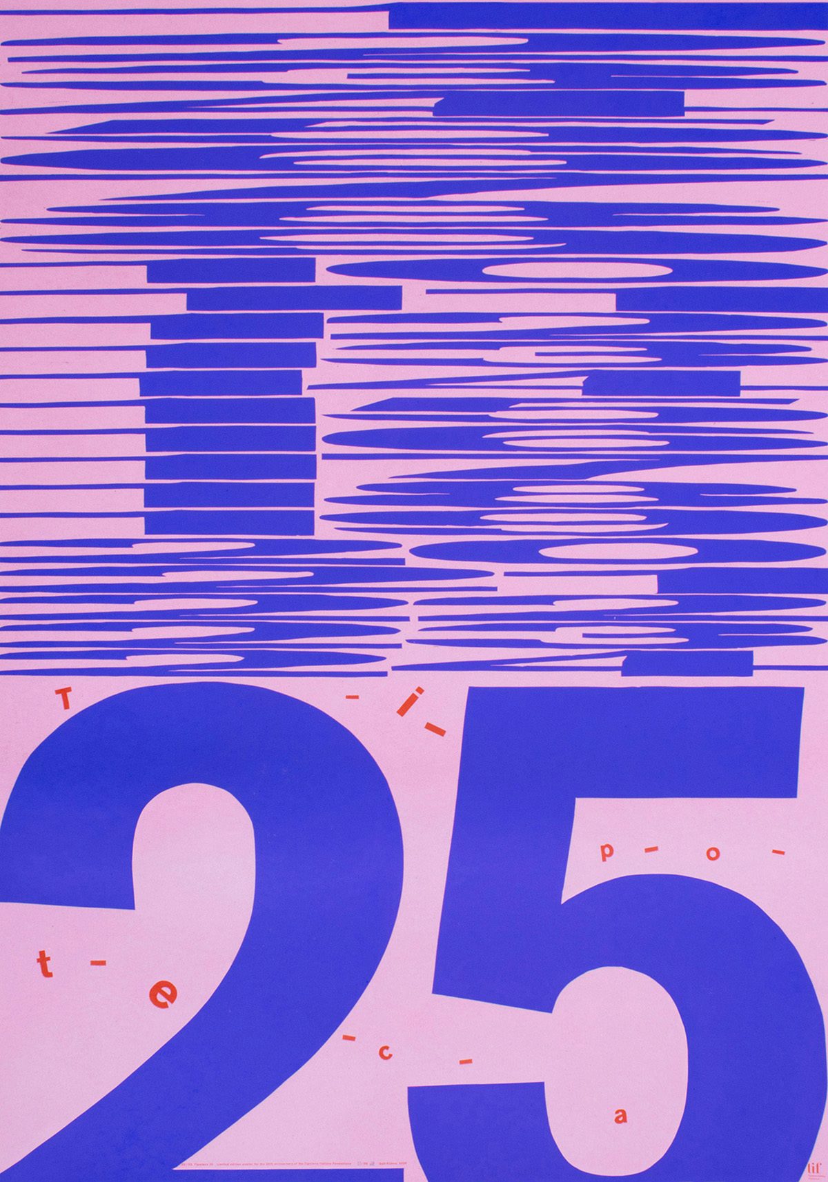 Pink poster by Dafi Kuhne featuring the number 25 in purple font with squashed purple layers above it