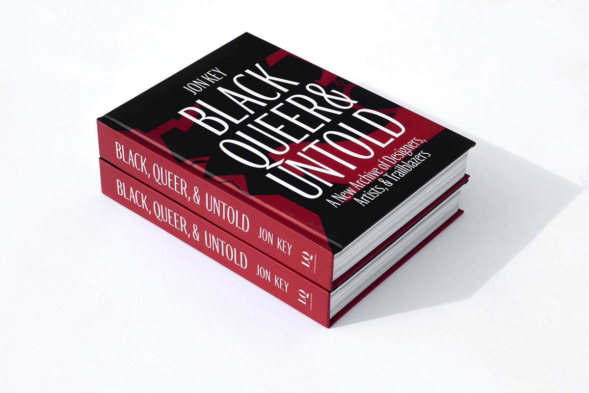 Stack of two books with an abstract black and red cover and the headline 'Black Queer and Untold'