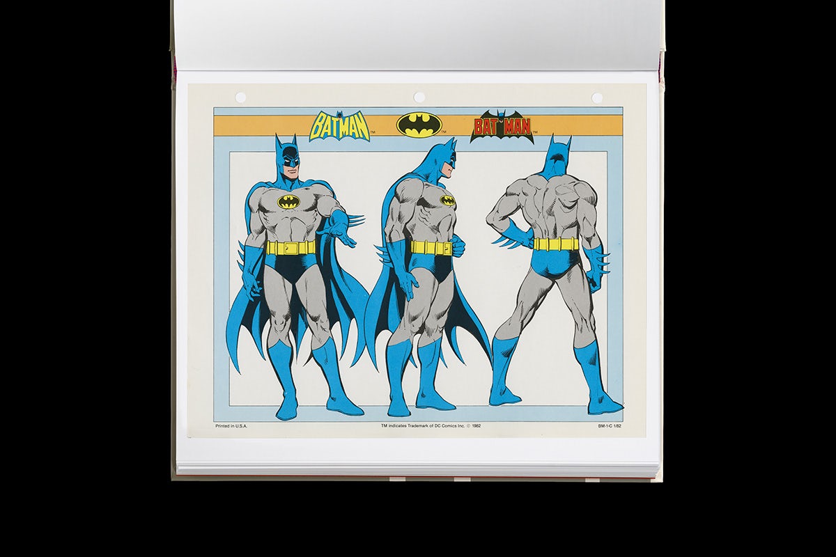 Spread from the DC Comics style guide showing three illustrations of Batman from different angles