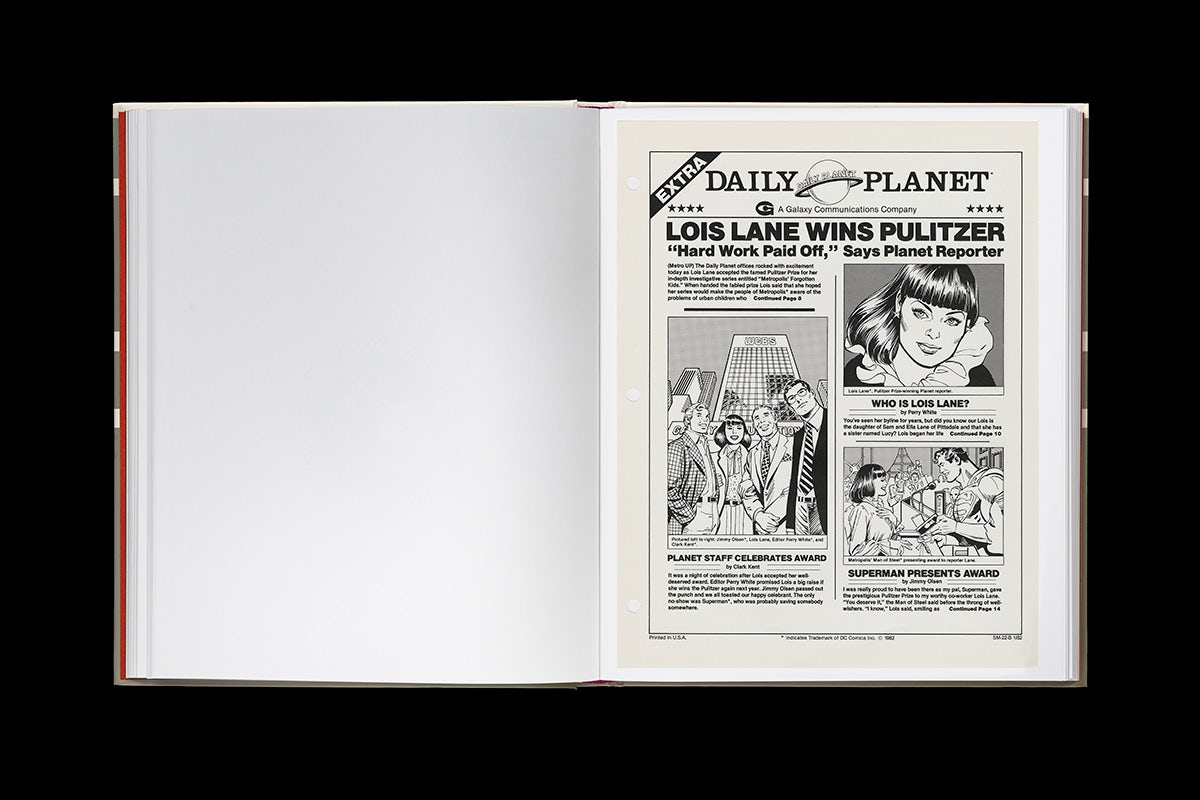 Spread from the DC Comics style guide showing a fake newspaper front page about Lois Lane