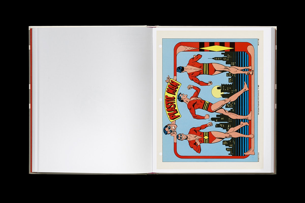 Spread from the DC Comics style guide showing colour illustrations of Plasticman