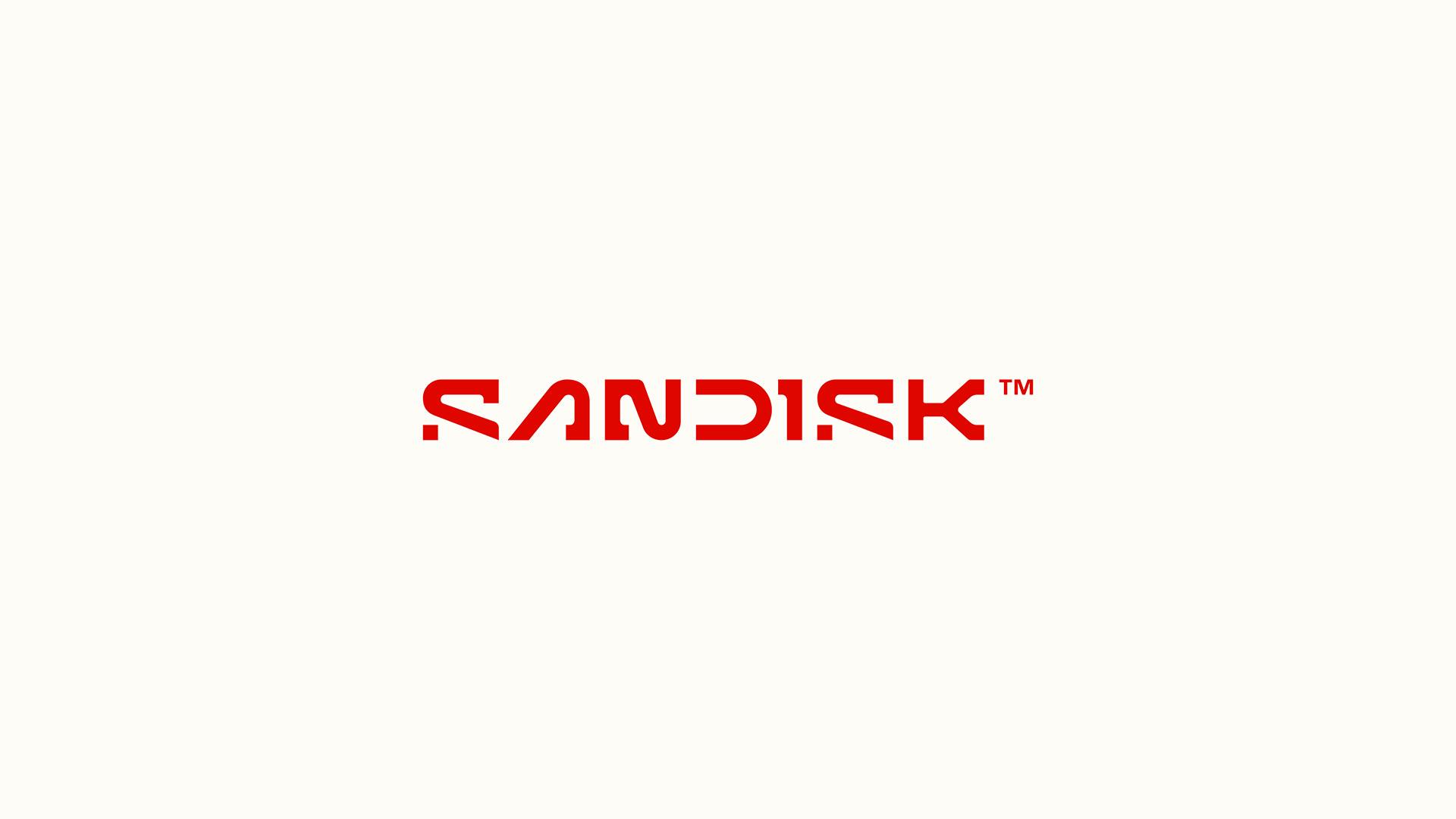 Red Sandisk wordmark featuring curvy cut-out letters 'S', 'A' and 'D'