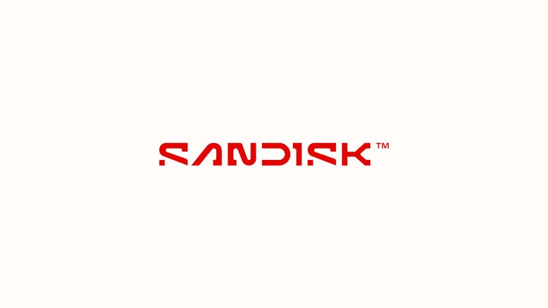 Red Sandisk wordmark featuring curvy cut-out letters 'S', 'A' and 'D'