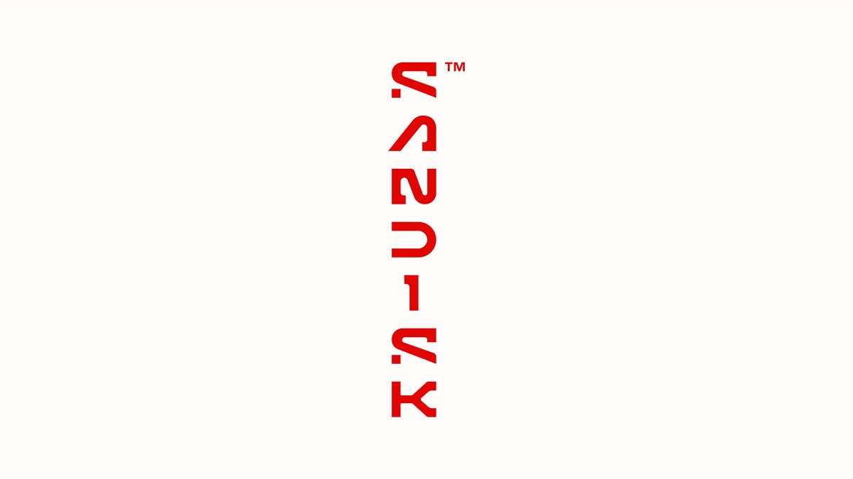Red Sandisk wordmark featuring curvy cut-out letters 'S', 'A' and 'D', laid out horizontally