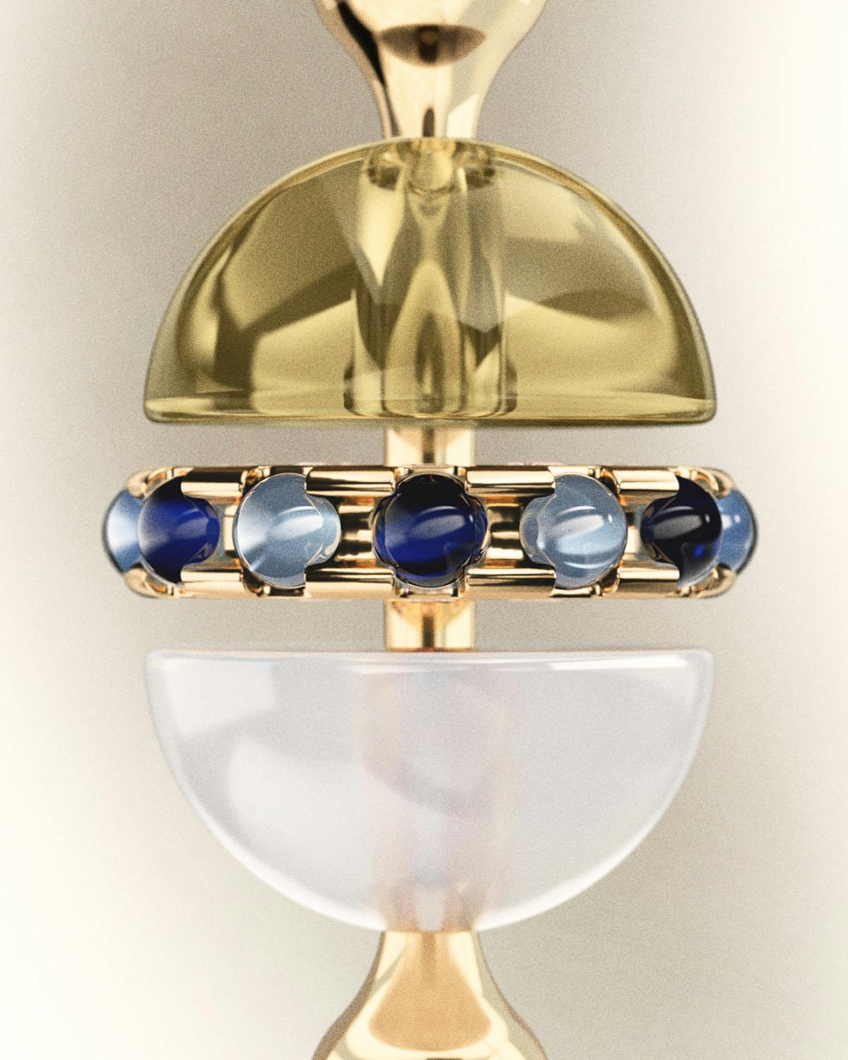 Technical close-up graphic showing the consistuent parts of a piece of jewellery