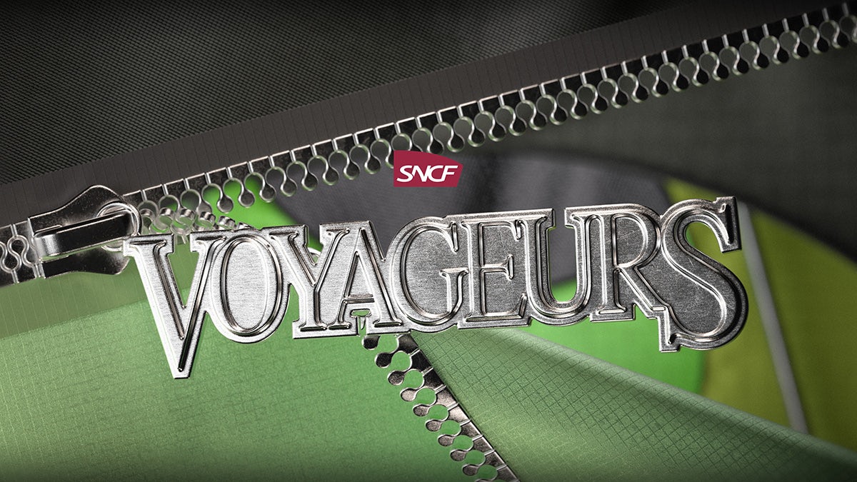 SNCF Voyageurs wordmark shown in the style of a clothing zip