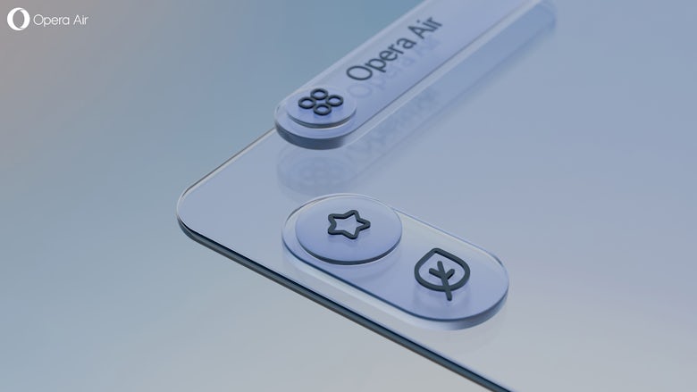 3D visualisation of user interface buttons on the Opera Air browser, shown at an angle