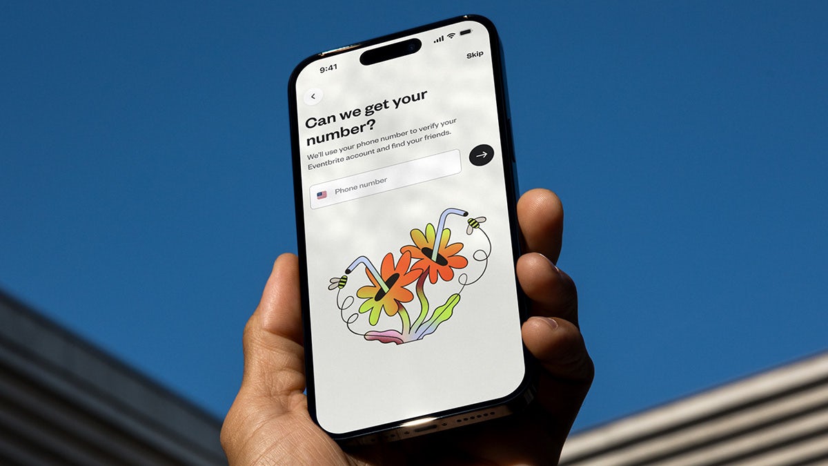 Eventbrite app screen featuring a colourful illustration of flowers