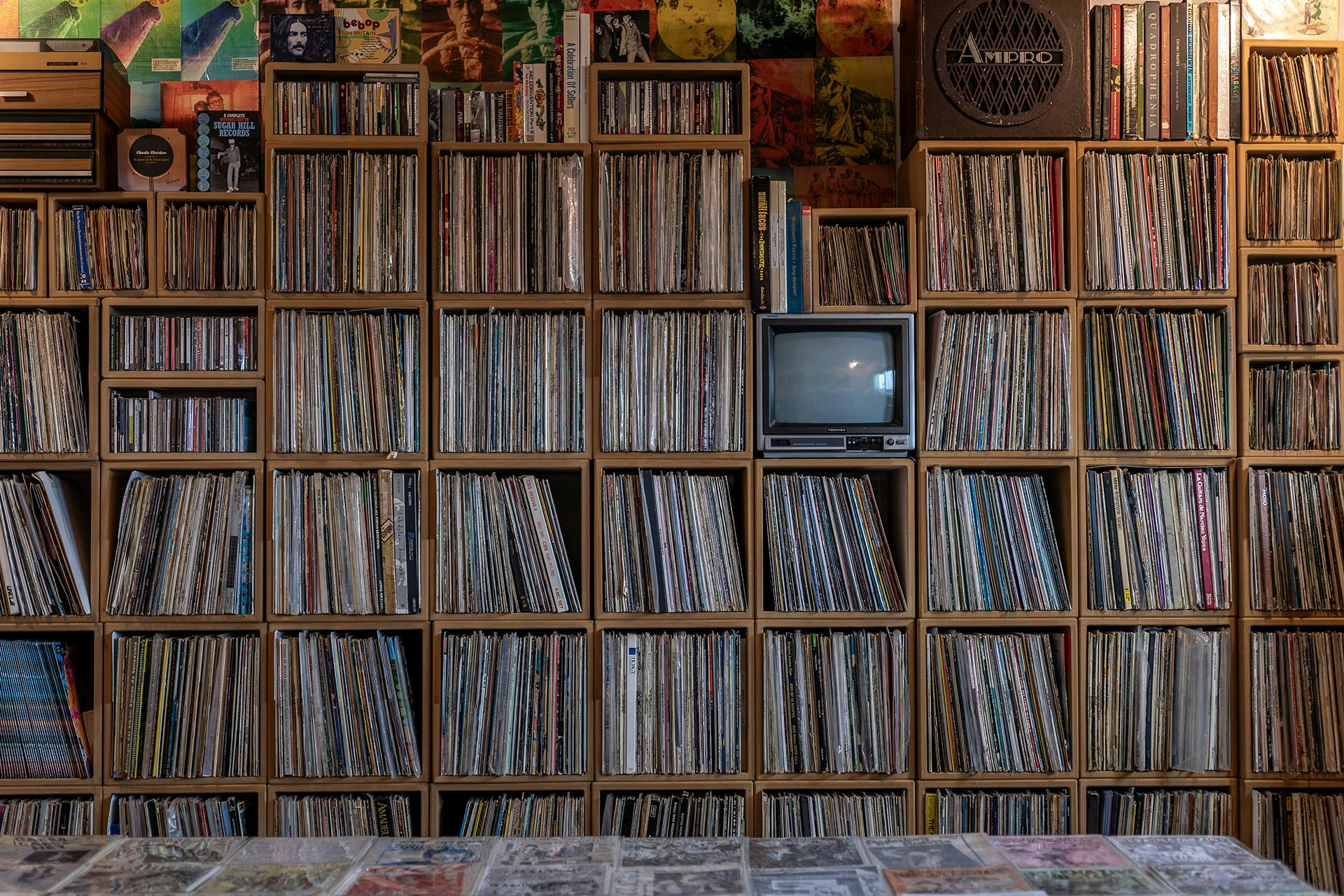 Bookshelves in the Rock & Roll Public Library