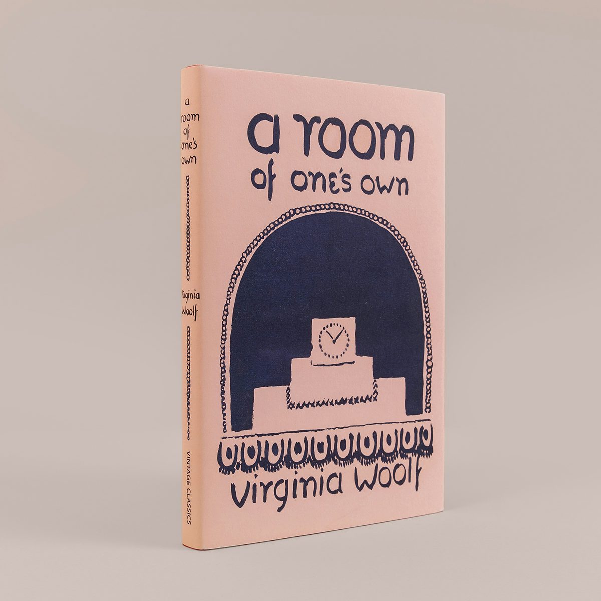 Cover of the Vintage Classics centenary edition of A Room of One's Own by Virginia Woolf featuring an black arched woodcut design by Vanessa Bell