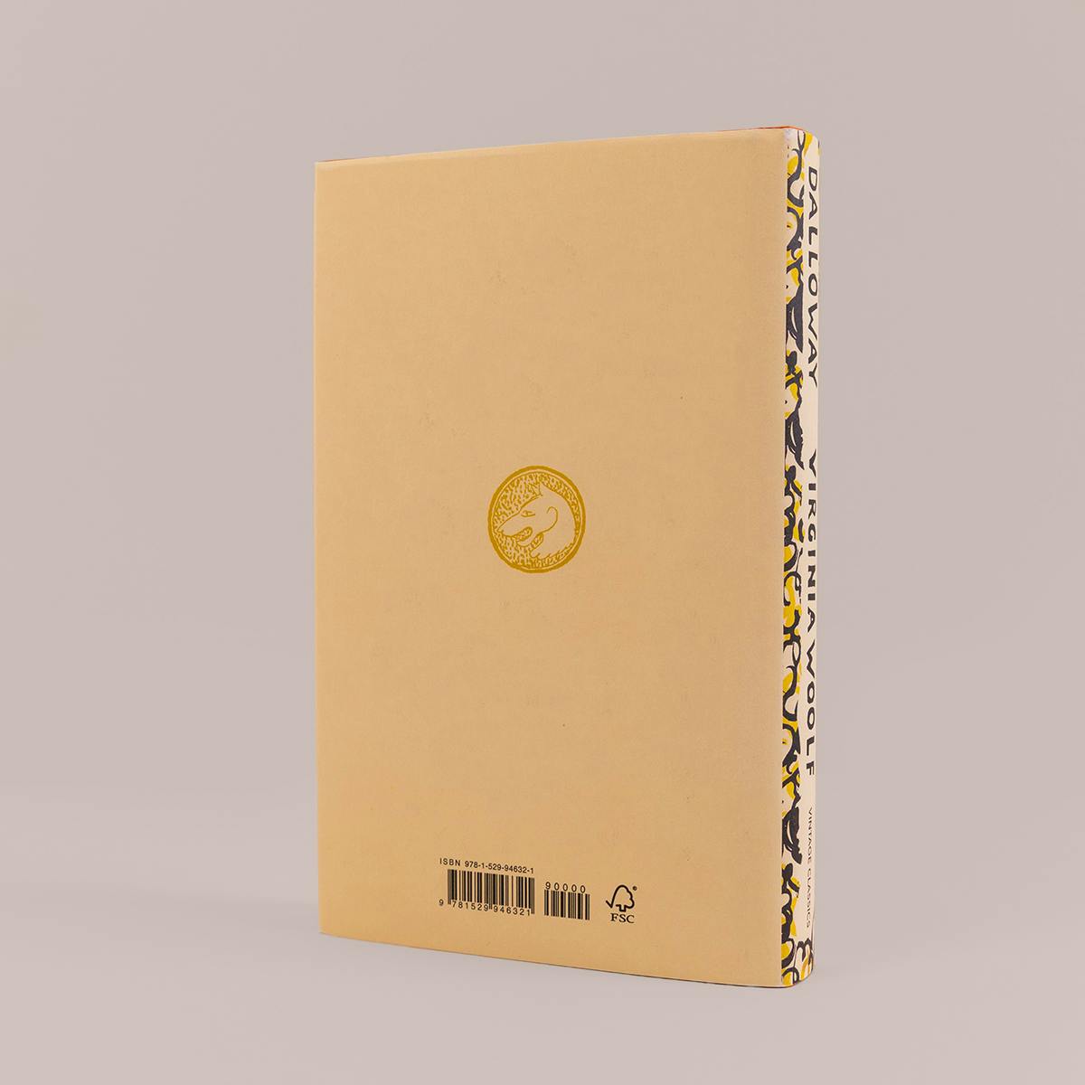 Back cover of the Vintage Classics centenary edition of Mrs Dalloway by Virginia Woolf, featuring the Hogarth Press wolf head logo