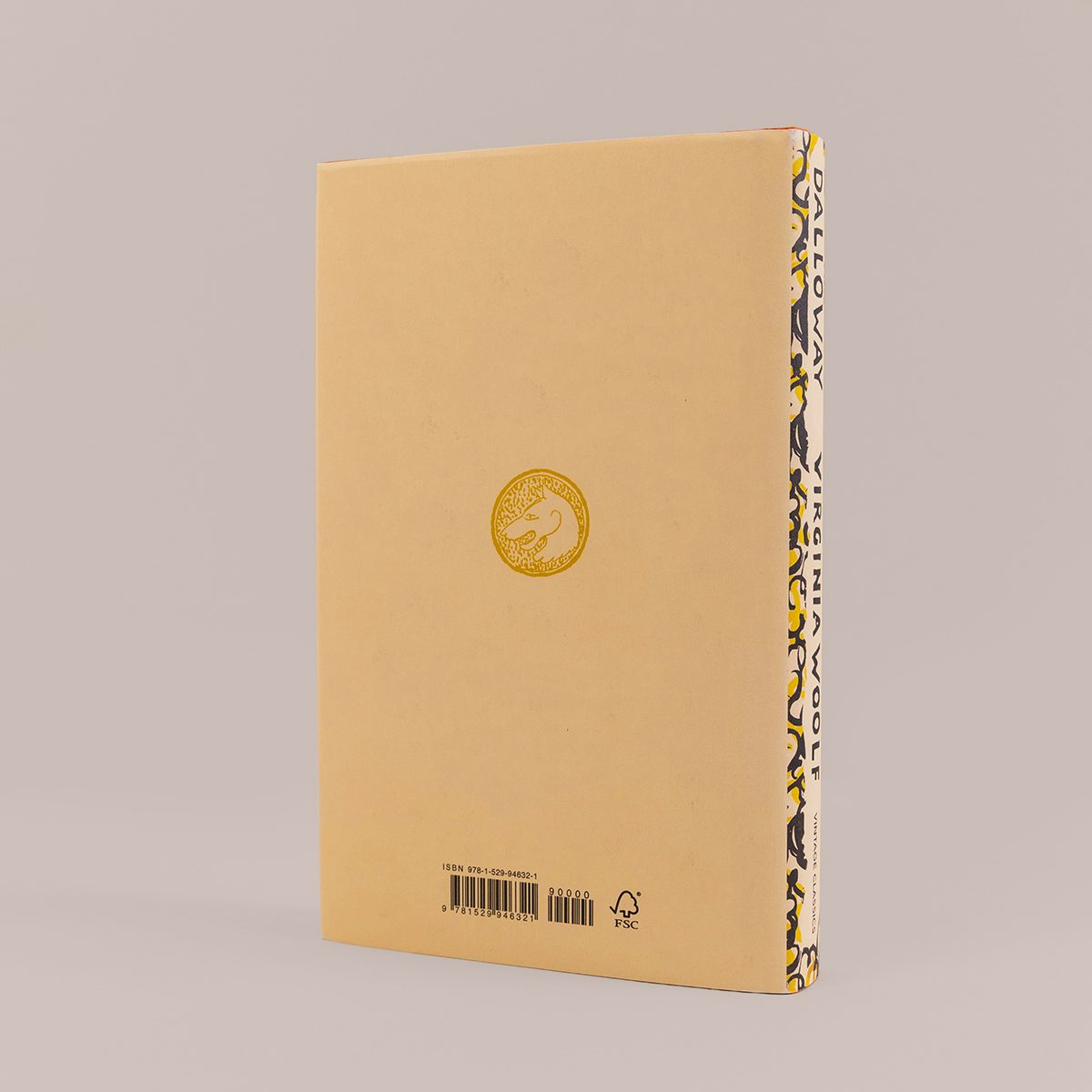 Back cover of the Vintage Classics centenary edition of Mrs Dalloway by Virginia Woolf, featuring the Hogarth Press wolf head logo