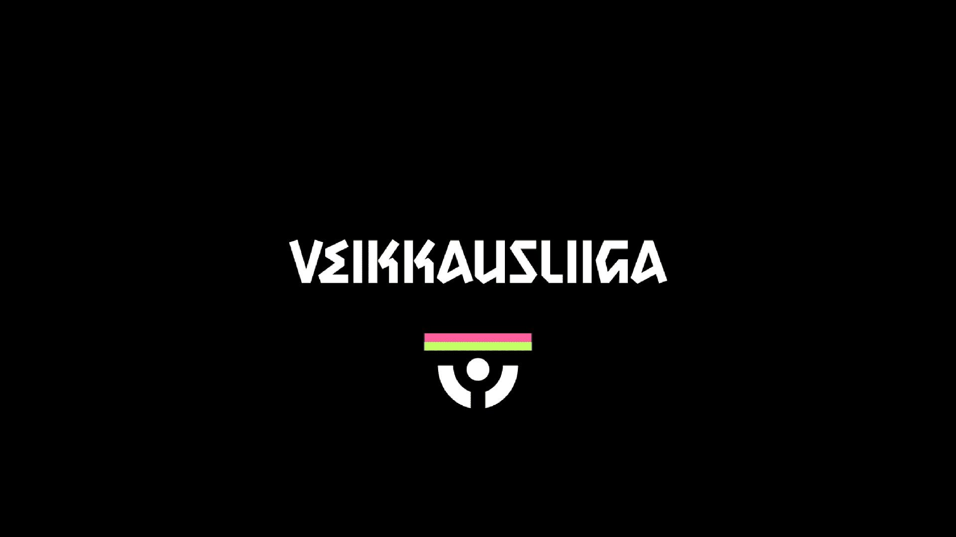 Veikkausliiga wordmark featuring angular letters and a logo featuring a striped line above a semi circle