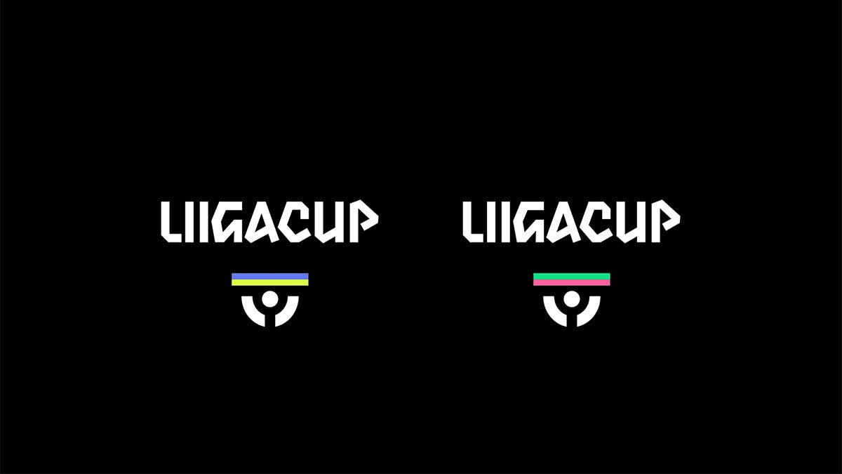 Graphic featuring the Veikkausliiga logo of a colourful line with a semi circle underneath and the word 'Liigacup' in angular letters
