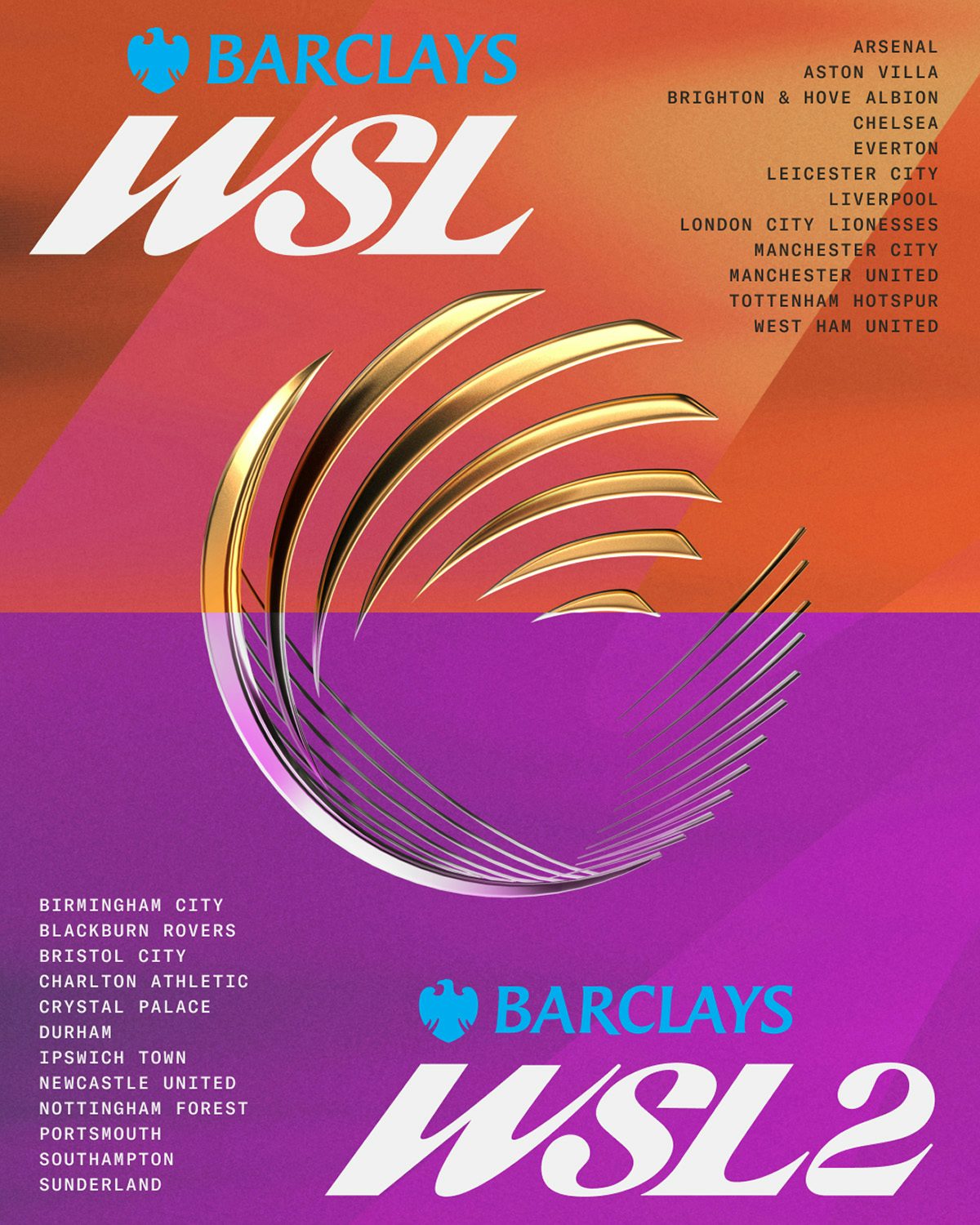 Graphic featuring the labels 'WSL' and 'WSL2', shown against a background that is half orange, half purple, alongside a shell-shaped emblem