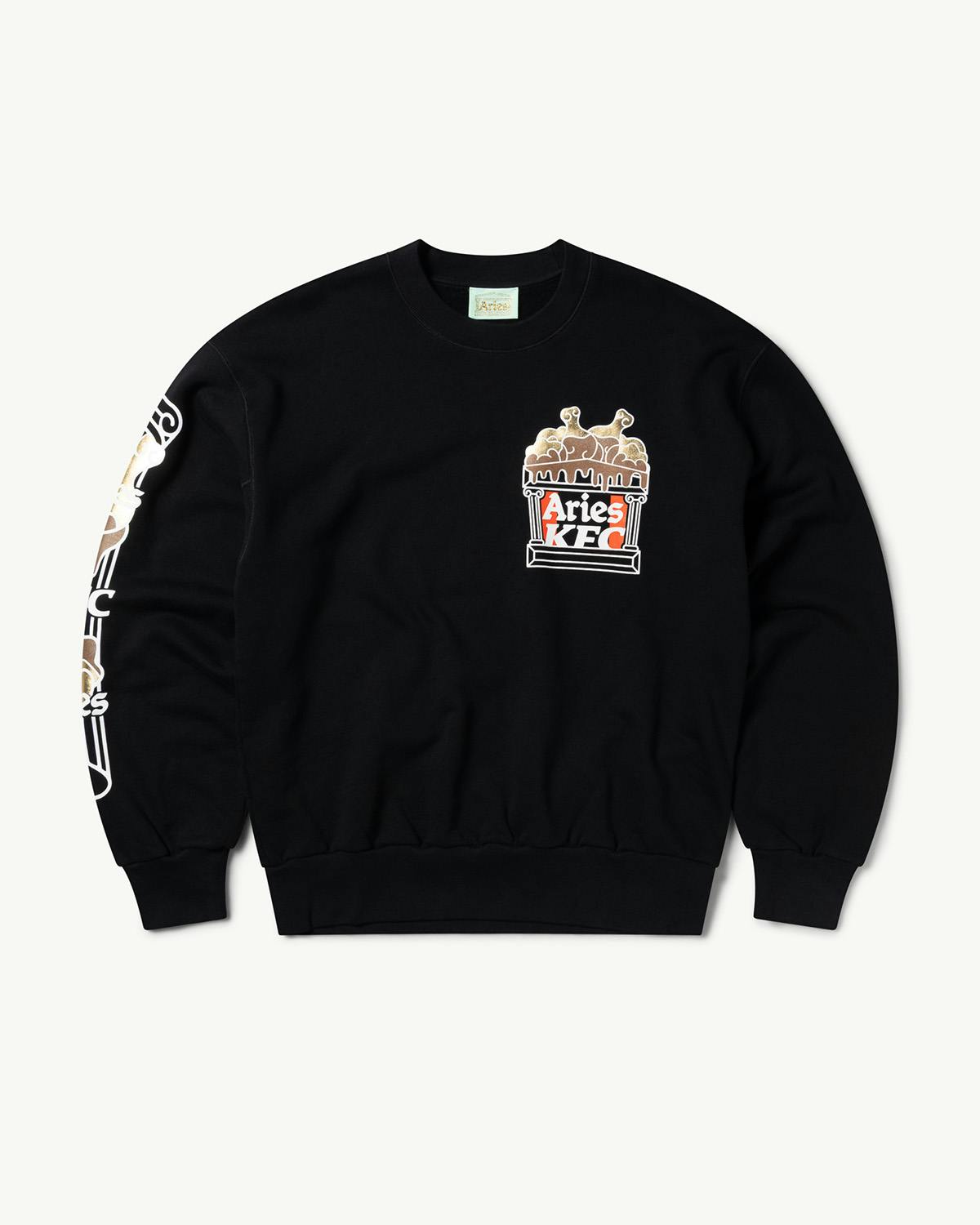 Black sweatshirt featuring the Aries and KFC joint logo