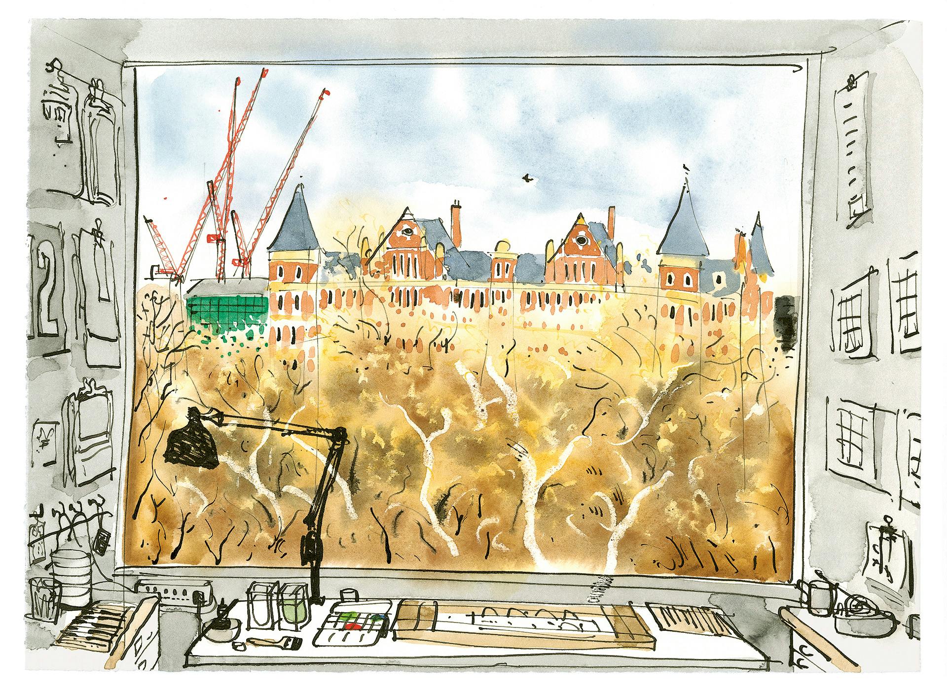 An illustration by David Gentleman of his studio