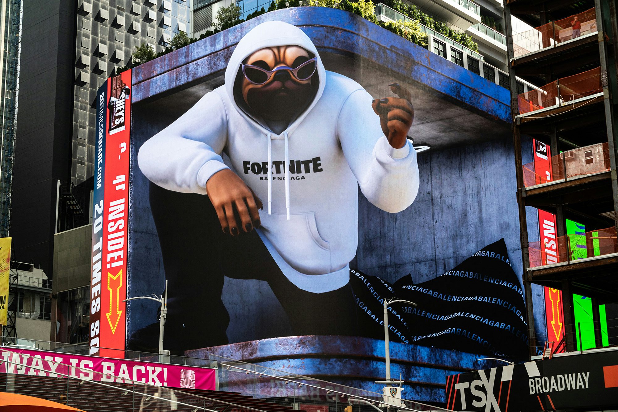 Image of the Balenciaga and Fortnite promotion in Times Square