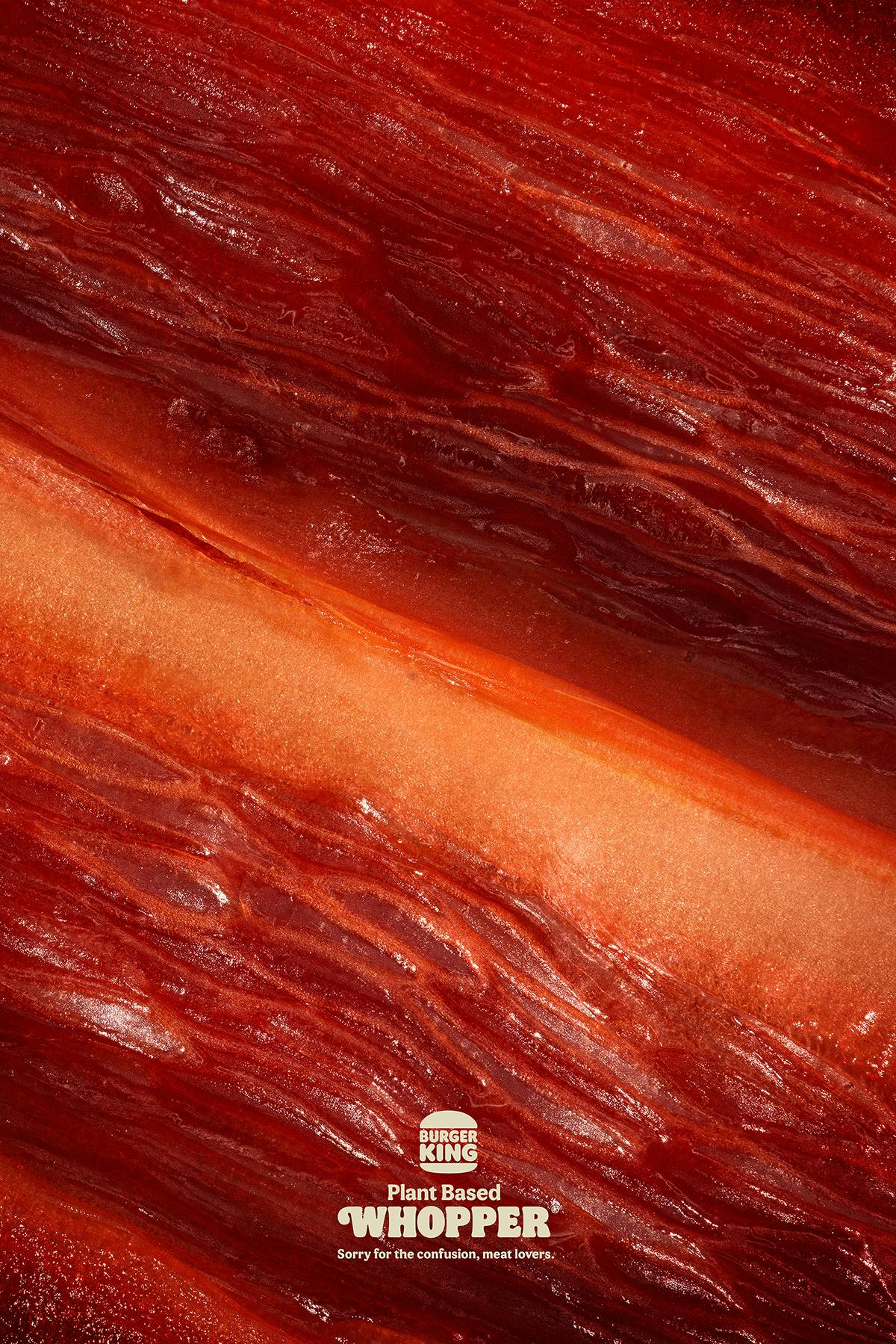 Image shows a close-up shot of a bell pepper, designed to resemble meat, Burger King