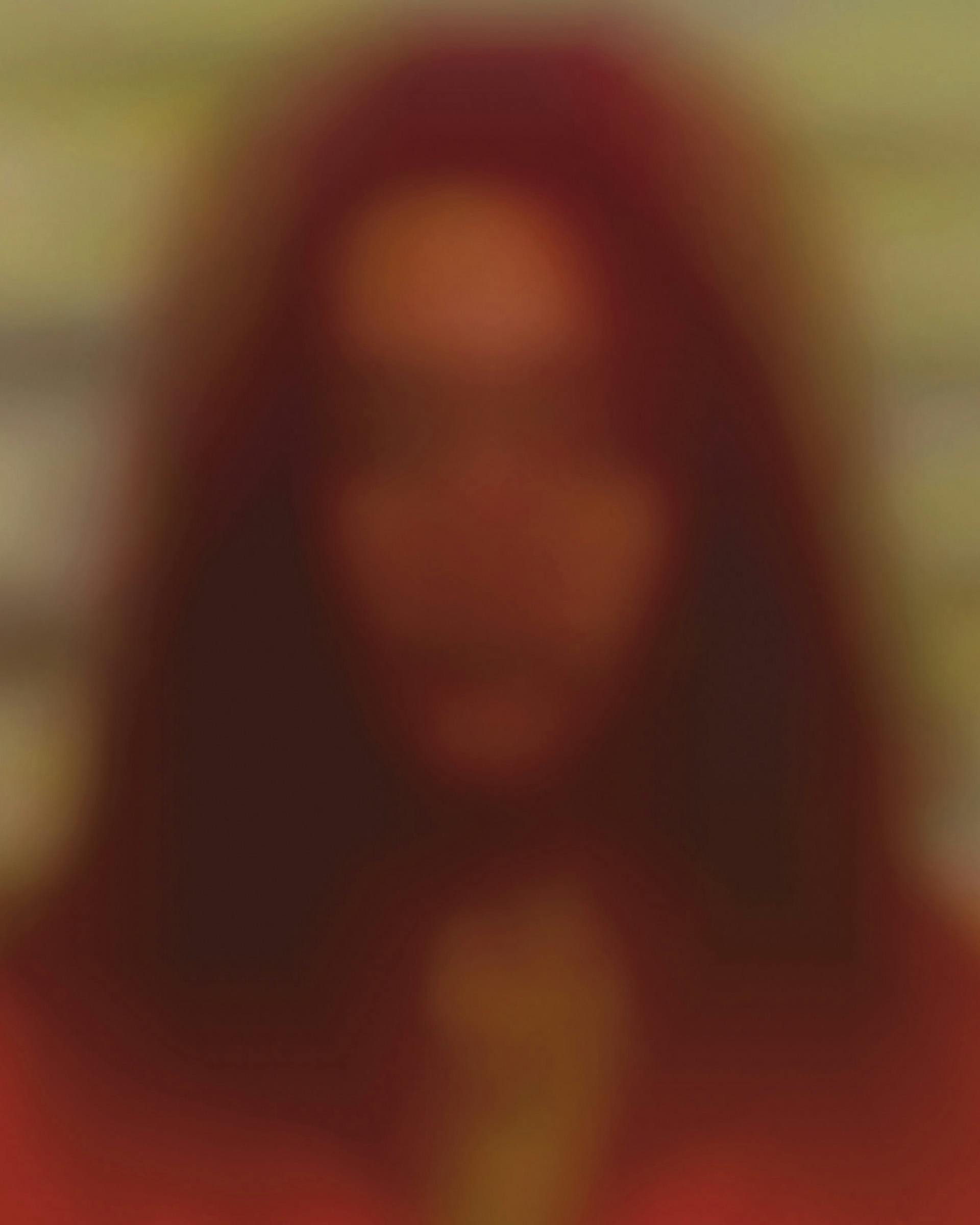 Blurred image of a person's mugshot against a grey backdrop by Paolo Cirio