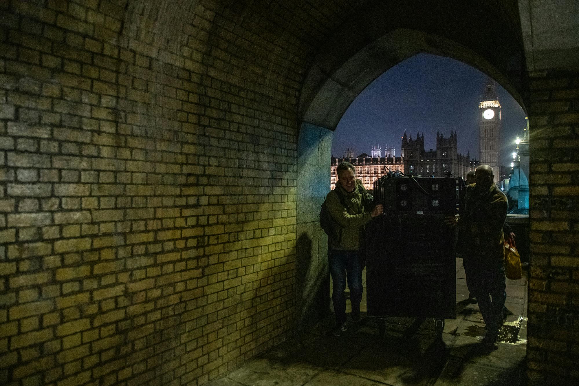 Led By Donkeys projects an image onto the Houses of Parliament