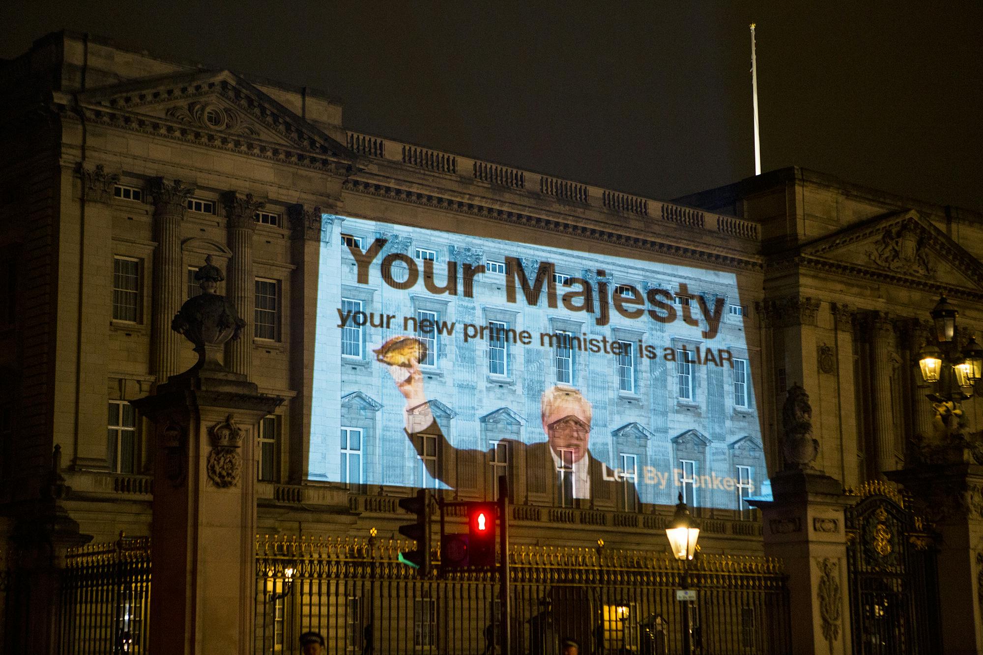 Boris Johnson projection onto Buckingham Palace