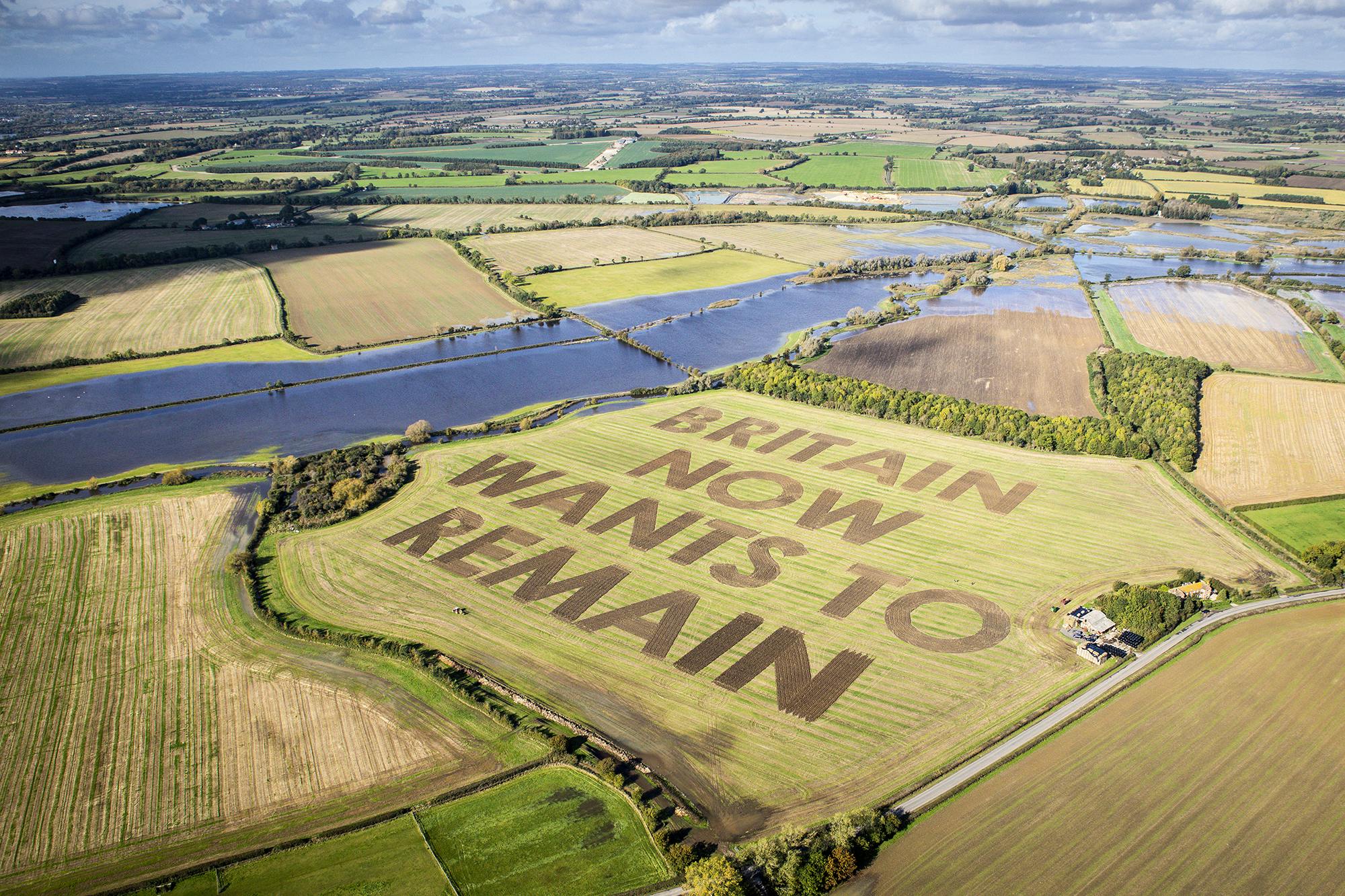 Led By Donkeys ploughs Brexit remain message into field 