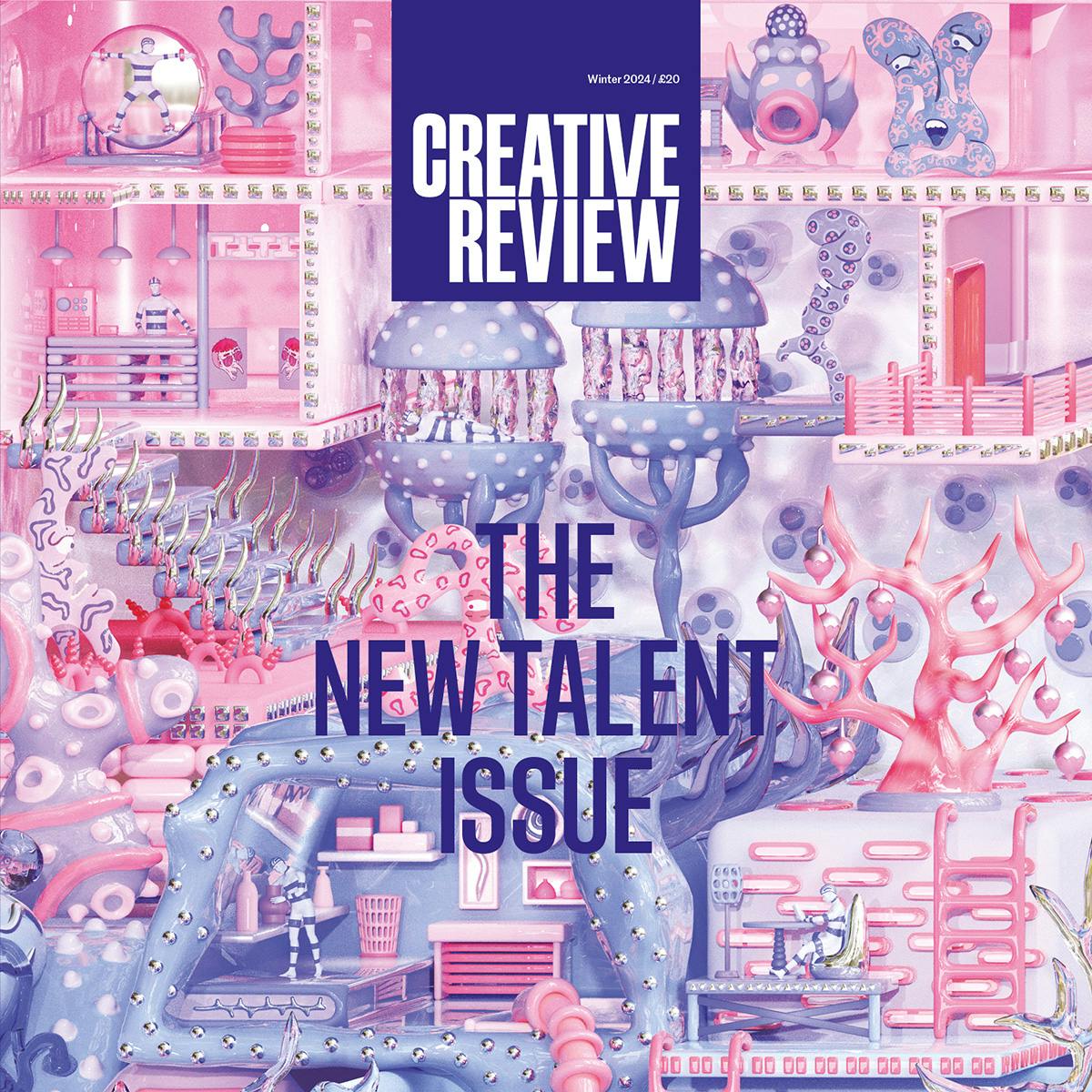 Cover of the New Talent issue of Creative Review showing an intricate pink and purple hued illustration of a fantasy environment