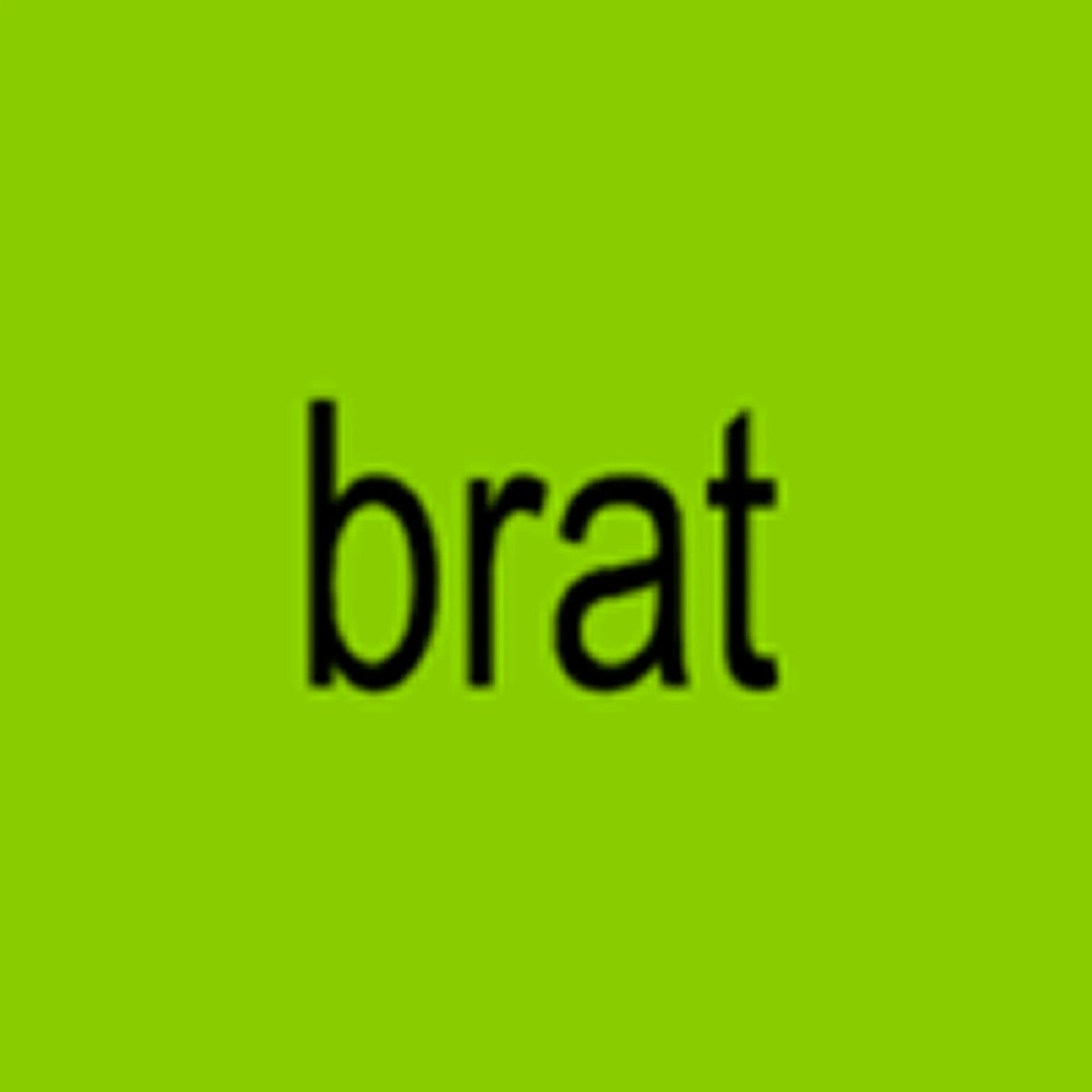 Album art for Brat by Charli XCX featuring the album name in black pixelated font against a bright green background