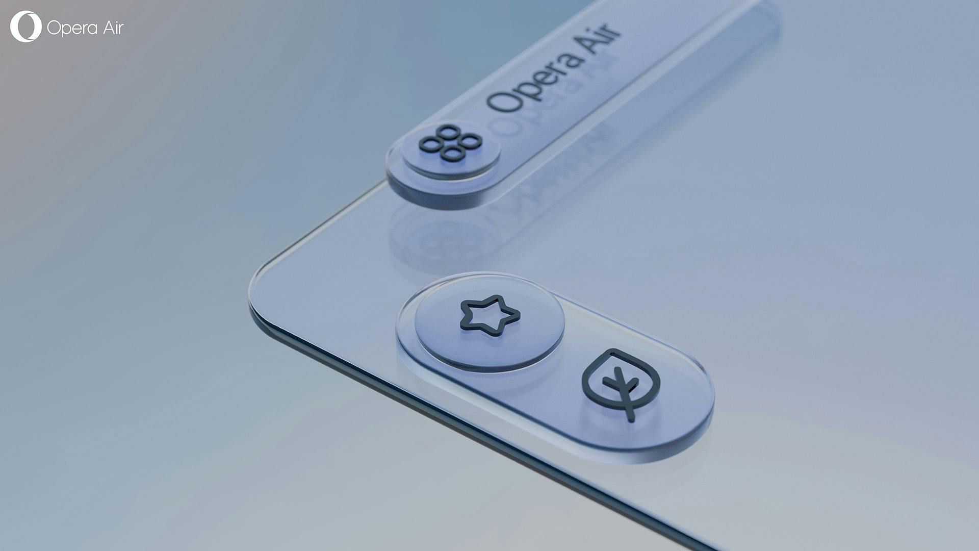 3D visualisation of user interface buttons on the Opera Air browser, shown at an angle