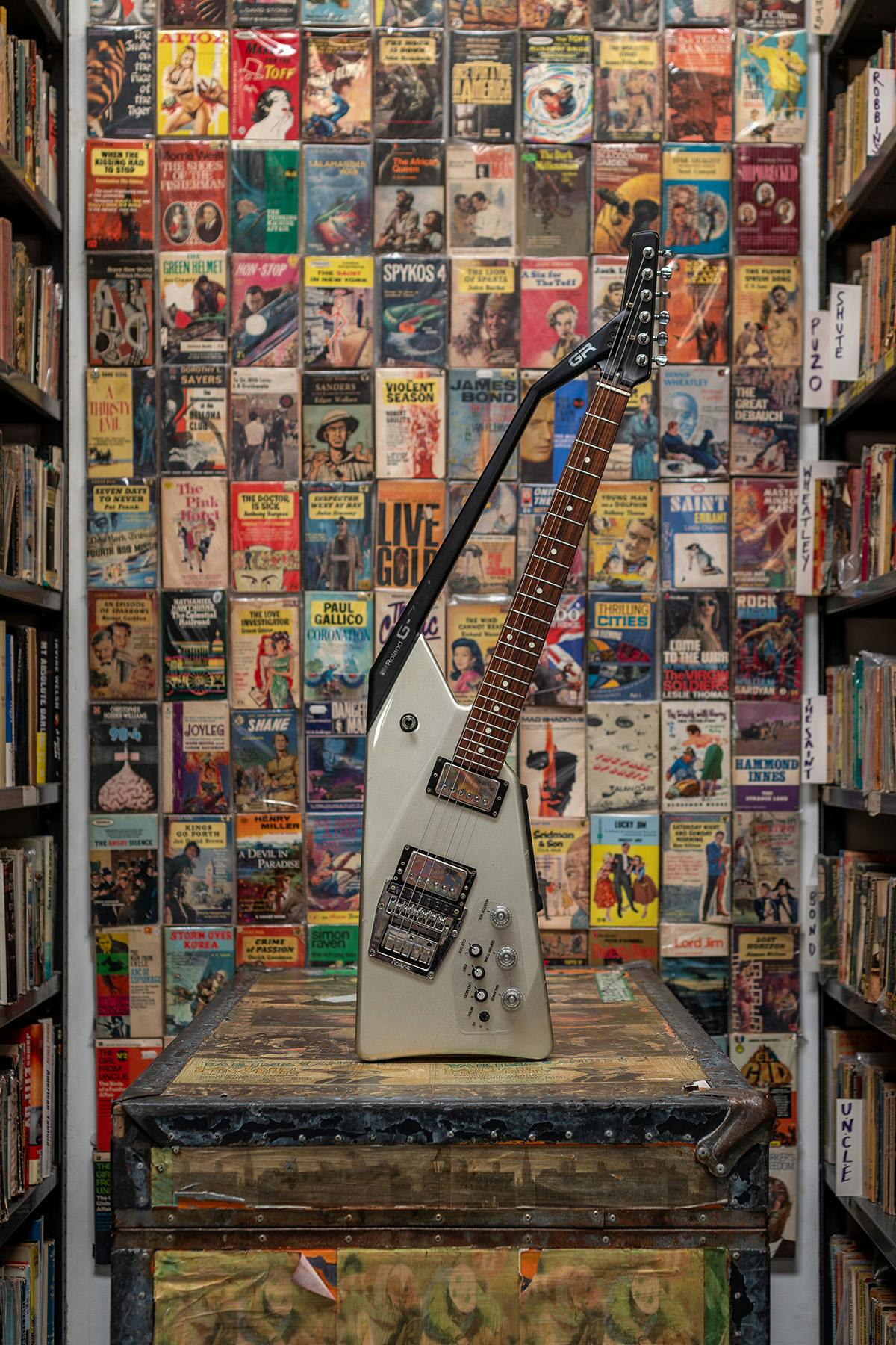 Electric guitar on display in the Rock & Roll Public Library