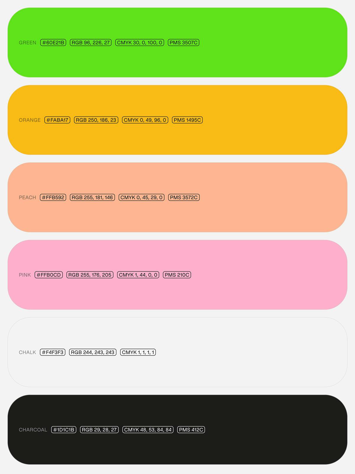 Graphic showing the green, orange, pinks, black and white in the TwelveLabs colour palette