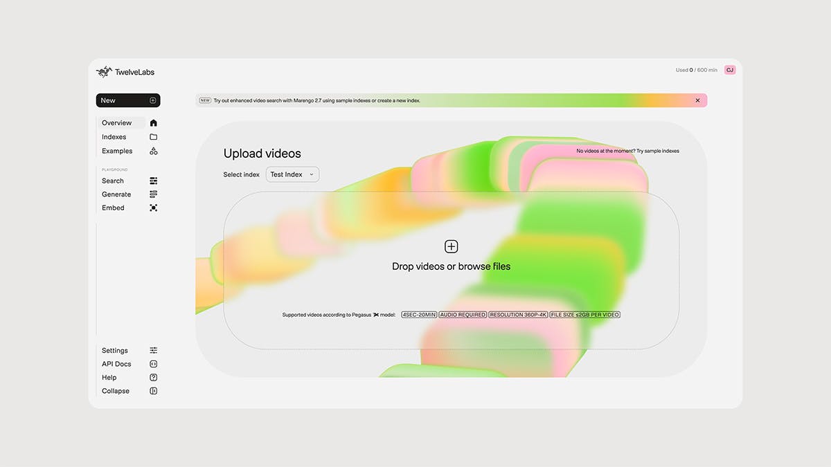 TwelveLabs user interface featuring soft pastel gradient patterns