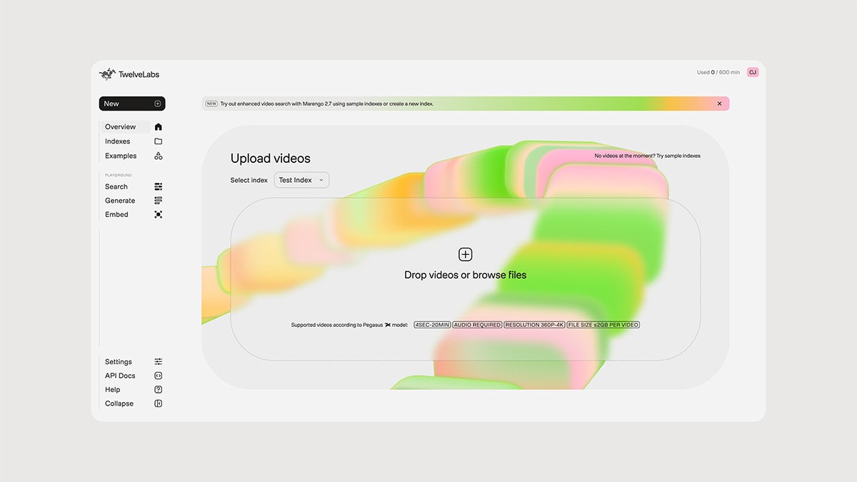 TwelveLabs user interface featuring soft pastel gradient patterns