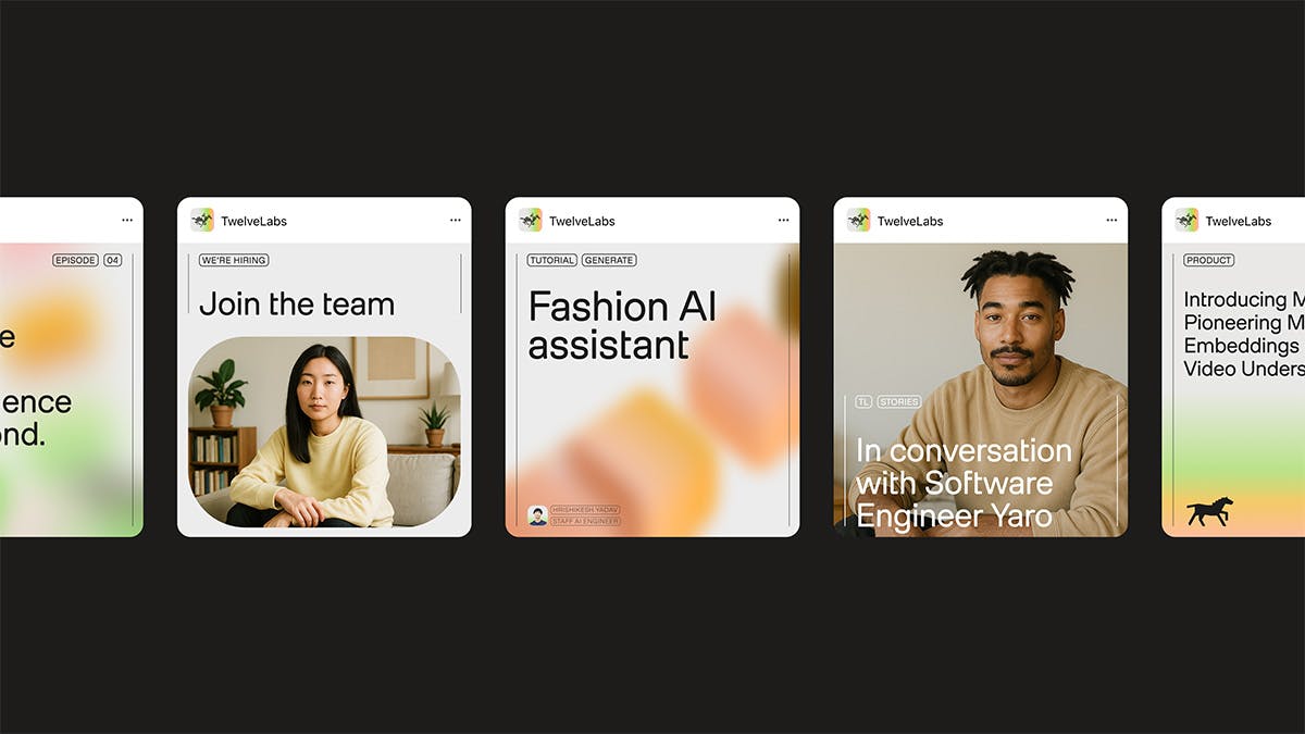 Social posts for TwelveLabs featuring soft gradient backgrounds