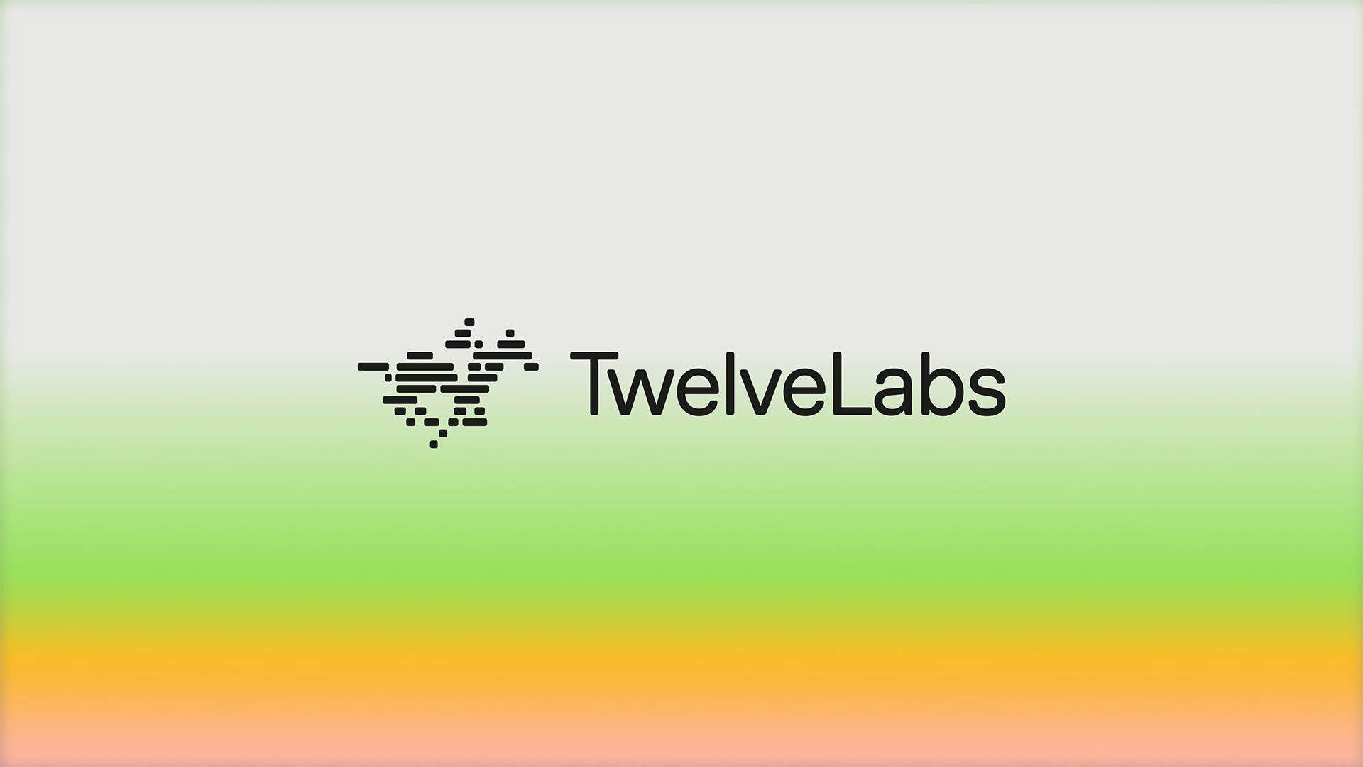 TwelveLabs' running horse logo shown with the wordmark over a green and orange gradient background