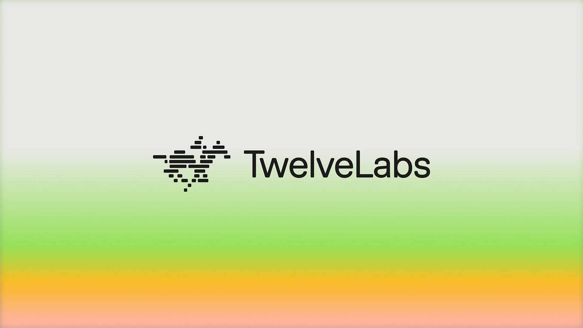 TwelveLabs' running horse logo shown with the wordmark over a green and orange gradient background
