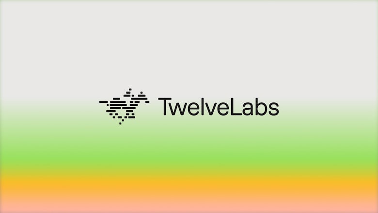 TwelveLabs' running horse logo shown with the wordmark over a green and orange gradient background