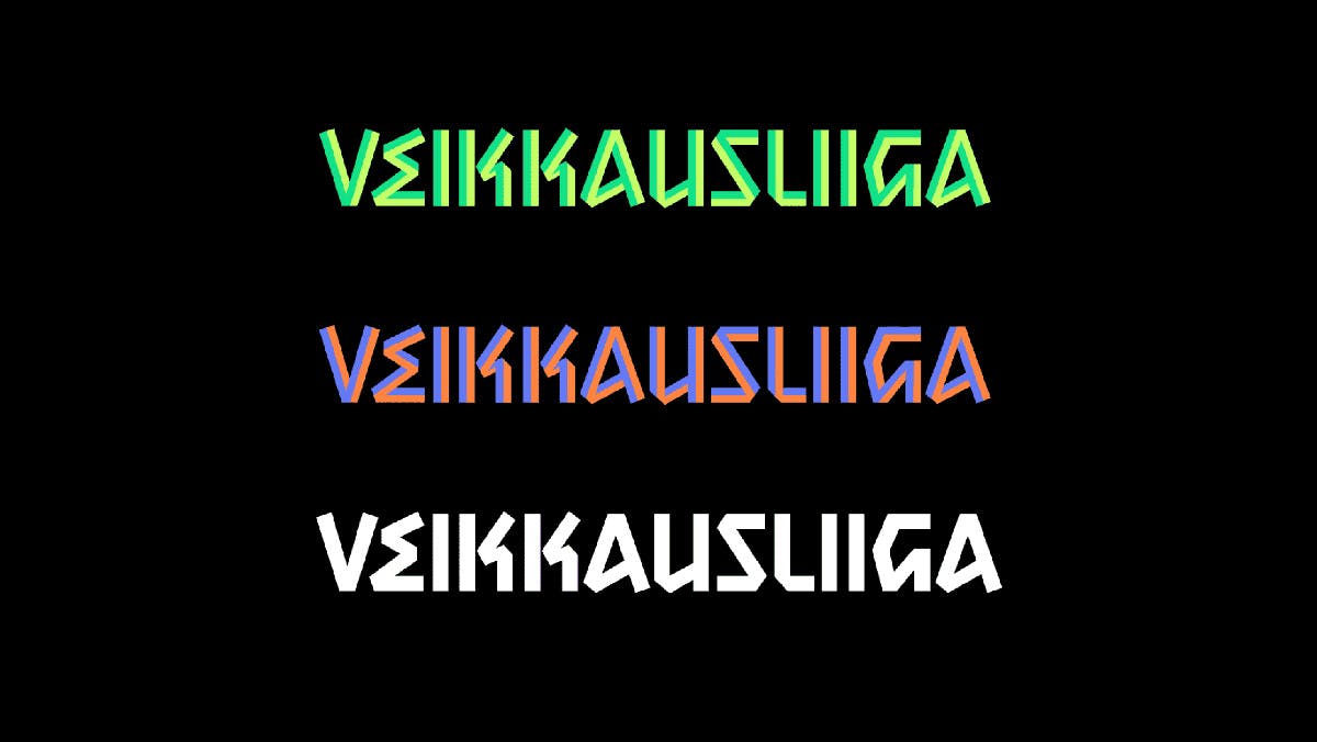 Graphic that reads 'Veikkausliiga' in angular colourful letters