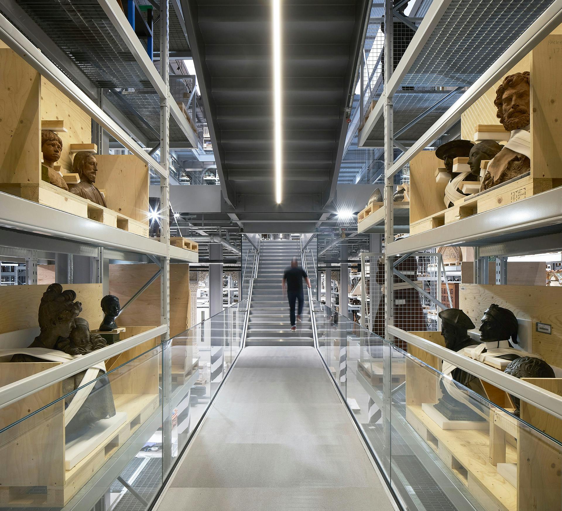 Rows of artefacts on display in the new V&A East Storehouse